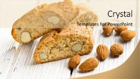 Presentation with almonds - Colorful presentation theme enhanced with cantuccini cookies and almonds on wooden table backdrop and a blonde colored foreground