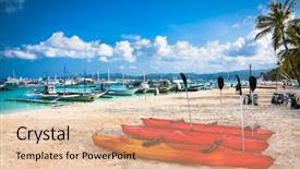  Presentation with boracay beach - Colorful PPT theme enhanced with canue for rental on shore backdrop and a coral colored foreground