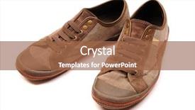  Presentation with sneakers - Presentation theme having canvas shoes - pair of old sneakers isolated background and a  colored foreground