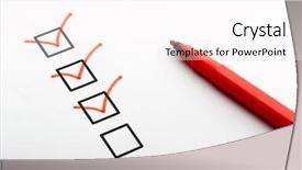  Presentation with check or tick mark - Beautiful slide set featuring canvass - check boxes and pen backdrop and a white colored foreground