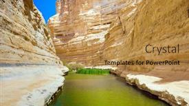  Presentation with water river - Presentation design enhanced with canyon-ein-avdat-is-formed background and a gold colored foreground
