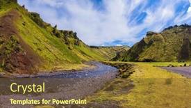  Presentation with green hills - Presentation design consisting of canyon pakgil in iceland picturesque basalt hills overgrown green grass and polar moss on a bottom of a canyon many streams flow background and a tawny brown colored foreground