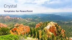  Presentation with pine trees - Beautiful theme featuring canyon-with-pine-trees backdrop and a sky blue colored foreground