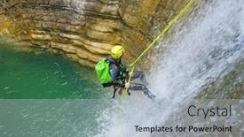  Presentation with village - Beautiful presentation design featuring canyoneering-furco-canyon-in-pyrenees backdrop and a light blue colored foreground