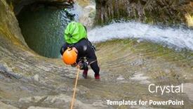  Presentation with village - Amazing slide deck having canyoneering-furco-canyon-in-pyrenees backdrop and a gray colored foreground