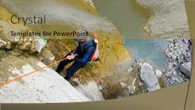  Presentation with village - Audience pleasing PPT theme consisting of canyoneering-sorrosal-canyon-in-pyrenees backdrop and a gold colored foreground