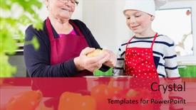  Presentation with cooking cartoon - Beautiful presentation theme featuring cap - happy granny cooking together backdrop and a red colored foreground