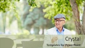  Presentation with black man - Slide deck consisting of cap and black rim glasses background and a mint green colored foreground