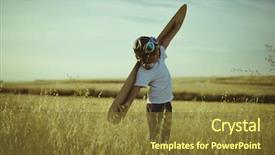  Presentation with airplane pilot - Colorful PPT theme enhanced with cap and glasses carries wings backdrop and a tawny brown colored foreground
