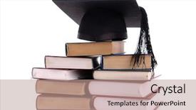  Presentation with graduation white cap - Slide set enhanced with cap on pile of book background and a coral colored foreground
