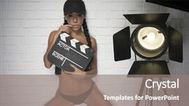  Presentation with clapper - Audience pleasing PPT theme consisting of cap posing with movie backdrop and a gray colored foreground