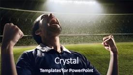  Presentation with athlete - Colorful slide set enhanced with capabilities - athlete cheering backdrop and a navy blue colored foreground