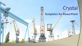  Presentation with capacity building - Slide deck with capacity building - different cranes in sea port background and a light blue colored foreground