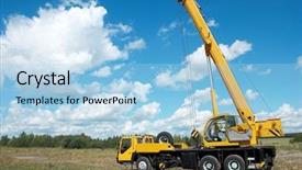 Presentation with capacity building - Presentation enhanced with capacity building - yellow automobile crane with risen background and a light blue colored foreground