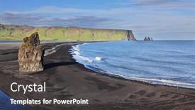  Presentation with volcanic rock - Presentation featuring cape dirholaey in southern iceland on the beach with black volcanic sand is a huge rock in the shape of palms background and a dark gray colored foreground