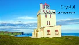  Presentation with lighthouse - Cool new slides with cape-dyrholaey-ancient-lighthouse backdrop and a cyan colored foreground