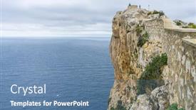  Presentation with artificial island construction - Amazing slide deck having cape-formentor-in-mallorca-island backdrop and a teal colored foreground