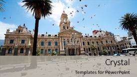  Presentation with town hall - Slide deck having cape town south africa background and a light gray colored foreground