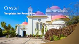  Presentation with church building - Beautiful presentation theme featuring capernaum-lake-tiberias-place backdrop and a cobalt blue colored foreground