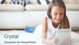  Presentation with teen girl tech - PPT theme featuring olive leaf isolated on white background and a pink colored foreground.