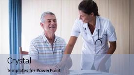 Presentation with helping - PPT layouts with capibility developement - female doctor helping patient background and a light blue colored foreground