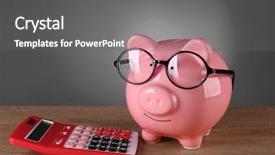  Presentation with budget - Presentation theme featuring capital budget - piggy bank in glasses background and a gray colored foreground