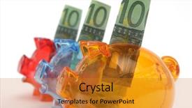  Presentation with bills - Cool new slides with capital budget - three colorful piggy banks backdrop and a gold colored foreground