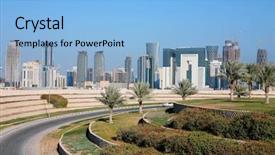  Presentation with qatar - Slides having capital city of qatar background and a light blue colored foreground