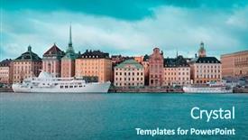  Presentation with ship yard transport - PPT layouts consisting of capital equipment - passenger ship in stockholm harbour background and a ocean colored foreground