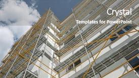  Presentation with house building - Slide set having capital equipment - scaffolding near a new house background and a gray colored foreground