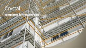  Presentation with house building - Presentation theme consisting of capital equipment - scaffolding near a new house background and a gray colored foreground