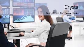  Presentation with trader - PPT theme having capital investment - female stock trader working background and a light blue colored foreground