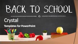  Presentation with back school - Slide set having capital letters and a desk background and a dark gray colored foreground