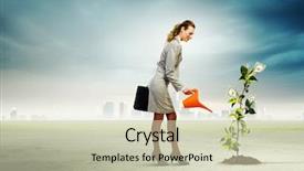  Presentation with capital market - Cool new theme with capital market - image of businesswoman watering money backdrop and a soft green colored foreground