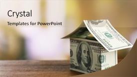  Presentation with loan - Slide deck featuring capital one loan - money house on wooden table background and a coral colored foreground