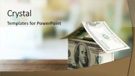  Presentation with house fly insect close up - Audience pleasing slide deck consisting of capital one loan - money house on wooden table backdrop and a soft green colored foreground