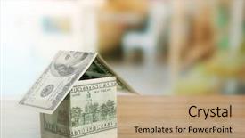  Presentation with house fly insect close up - Cool new slides with capital one loan - money house on wooden table backdrop and a coral colored foreground