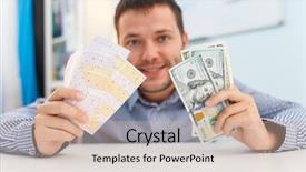  Presentation with lottery ticket - Presentation design enhanced with capital projects - photo of happy male background and a soft green colored foreground