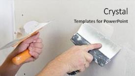  Presentation with home improvement - Colorful PPT layouts enhanced with capital projects - repairman works with plasterboard plastering backdrop and a light gray colored foreground