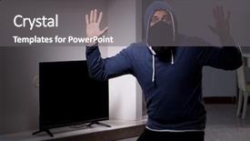  Presentation with apartment - PPT layouts enhanced with capitulation - burglar thief stealing tv background and a gray colored foreground