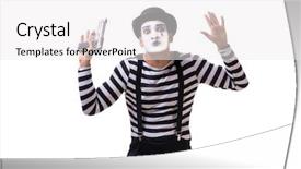  Presentation with mime - Cool new PPT theme with capitulation - mime with handgun isolated backdrop and a white colored foreground