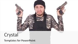  Presentation with military - Slide set enhanced with capitulation - surrendering man in military uniform background and a white colored foreground