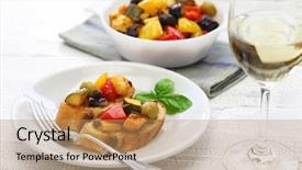  Presentation with eggplant - Slide deck with caponata italian sicilian eggplant aubergine vegetable stew background and a coral colored foreground