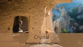  Presentation with ancient doorway - Presentation theme consisting of cappadocia-cave-man-inside-cave background and a coral colored foreground