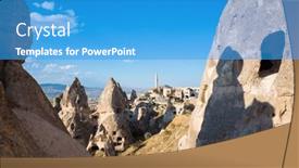  Presentation with ancient village - Slides consisting of cappadocia-cave-village-ancient-cave background and a teal colored foreground