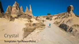  Presentation with destination - Presentation design with cappadocia-landscape-tourist-standing background and a soft green colored foreground