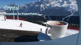  Presentation with snowy mountain tops in alaska - Slide deck featuring cappuccino of the snowy mountain background and a ocean colored foreground