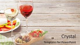  Presentation with pink rose petals on white - PPT theme enhanced with caprese salad traditional italian antipasti background and a coral colored foreground