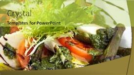  Presentation with salad dressing - Theme consisting of caprese salad with asparagus dressing with pesto sauce background and a yellow colored foreground