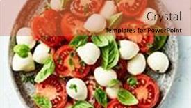  Presentation with cherry - Presentation design featuring caprese-salad-with-mozzarella-balls background and a red colored foreground